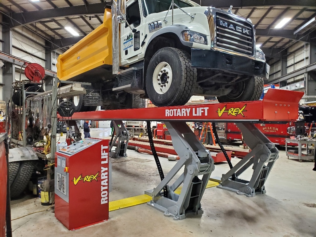 Rotary Lift V-Rex lifting a dump truck for the city of Duluth